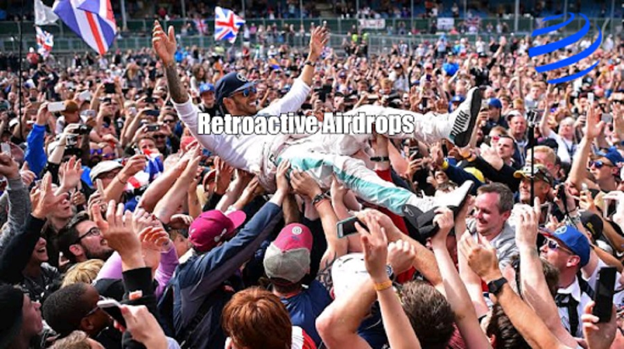 Meme illustrating how people attempt to participate in retroactive airdrops on DeFi Planet