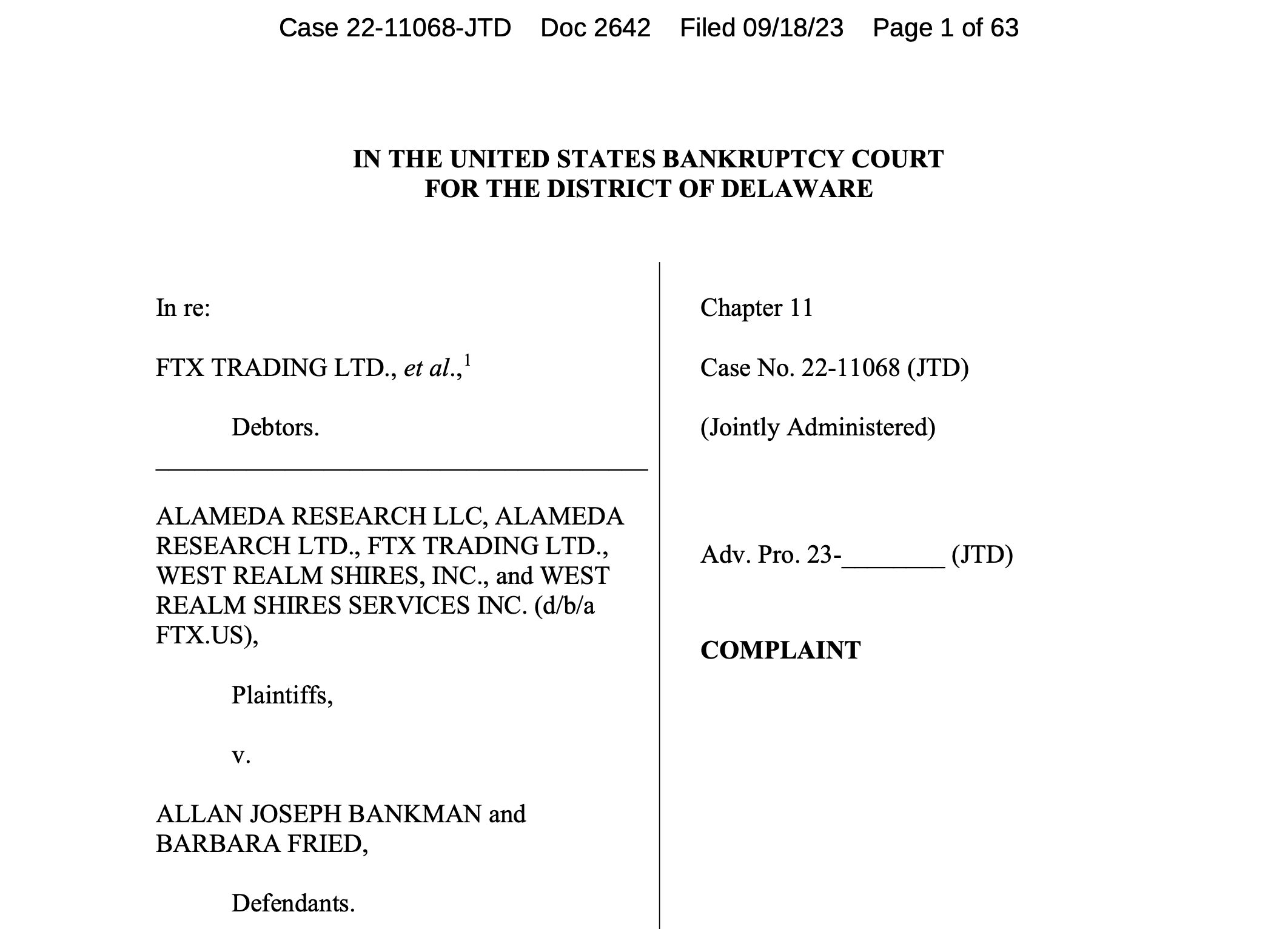 FTX files lawsuit against SBF.
