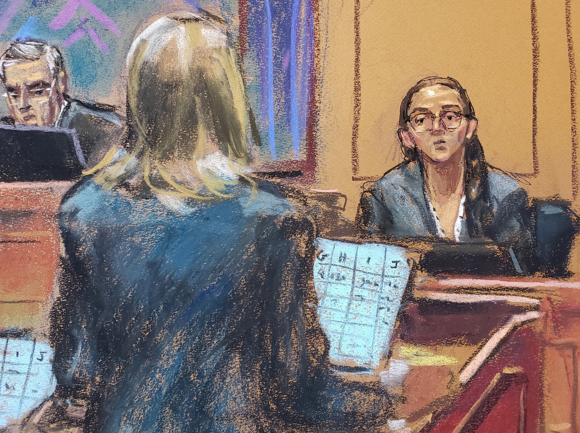 Caroline Ellison (right) during her questioning in court