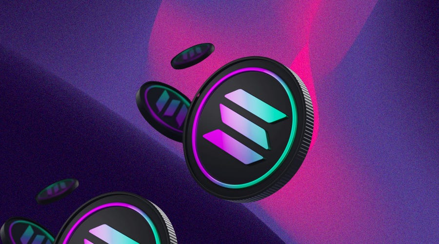 Solana token on a Neon background on DeFi Planet