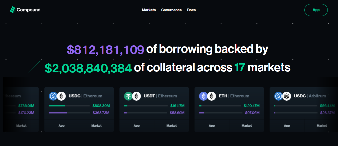 Compound Finance interface on DeFi Planet