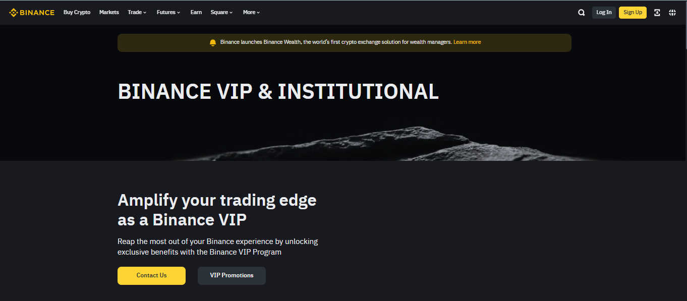 Binance Institutional Website Interface