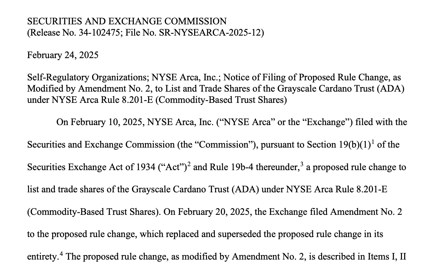 SEC acknowledges Cardano ETF