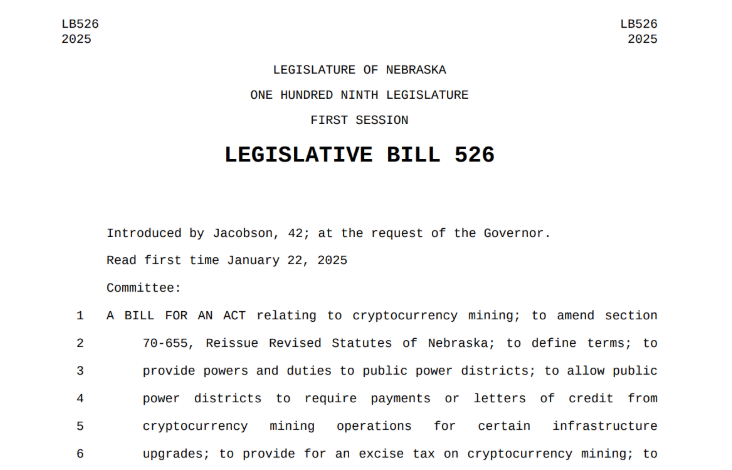 Nebraska lawmakers approve limits for crypto mining.