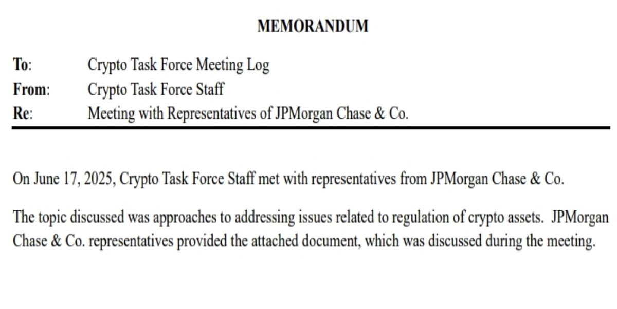 Agenda in the digital asset discussion held between JPMorgan and the SEC Crypto Task Force.