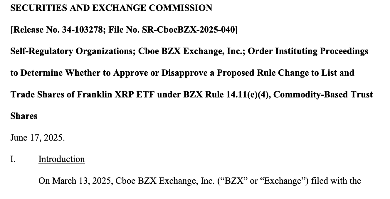 Notice on Franklin XRP ETF.
