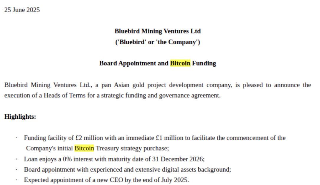 Bluebird Mining Secures Bitcoin Funds.