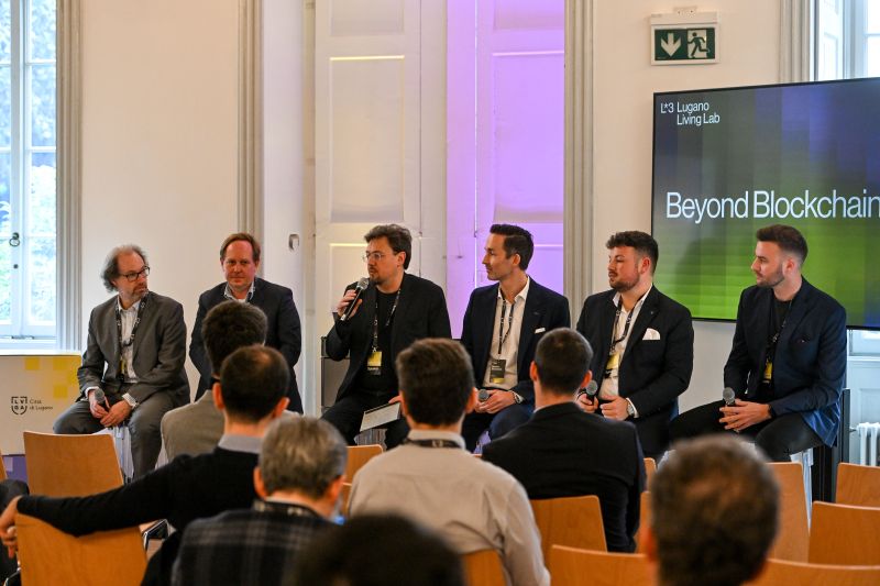 Philippe Meyer presenting at a blockchain conference in Lugano, Switzerland, in March.