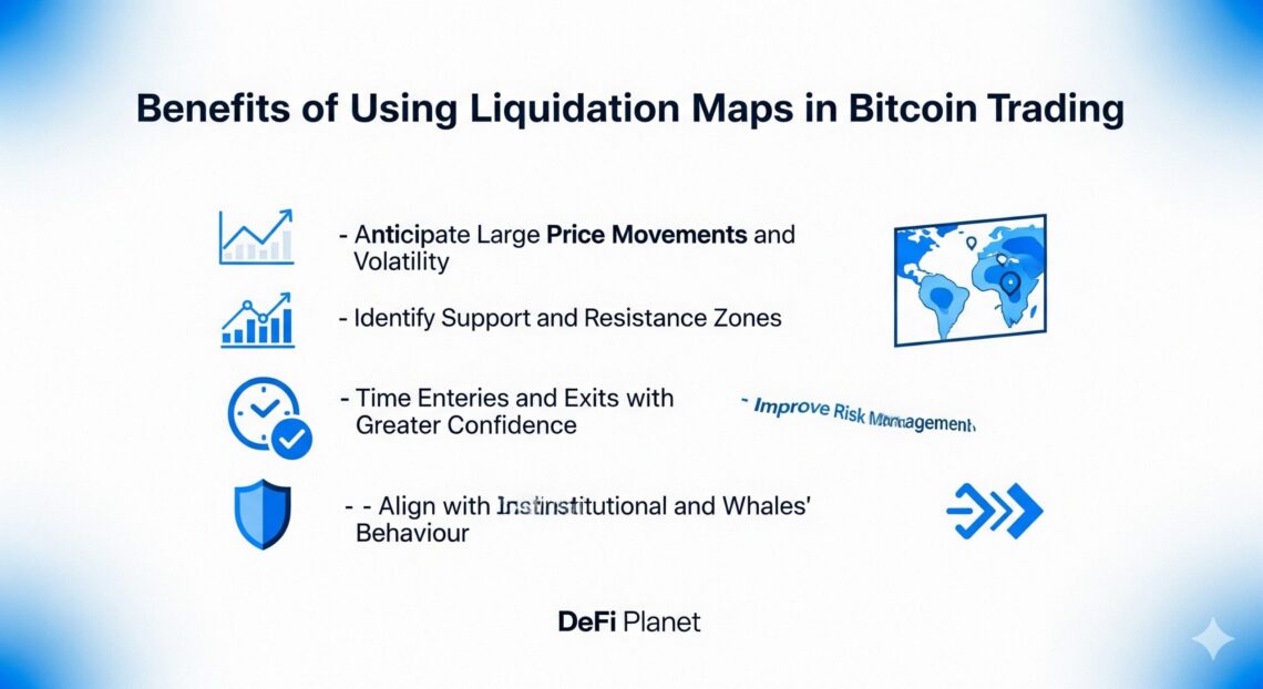 Image showing the Benefits of Using Liquidation Maps in Bitcoin Trading on DeFi Planet