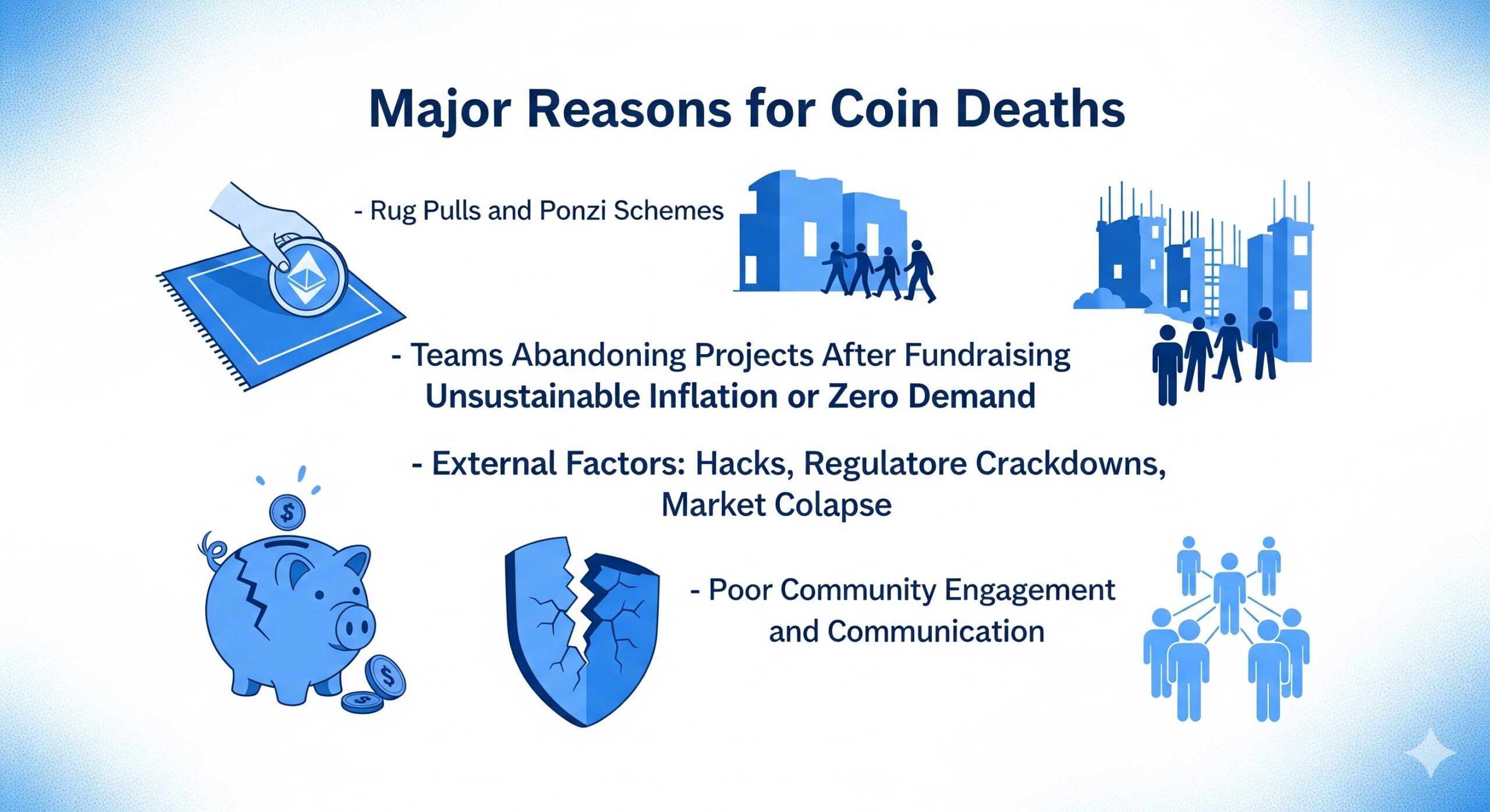 Image showing the Major Reasons for Coin Deaths on DeFi Planet