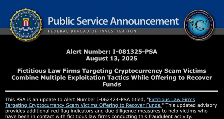 FBI Warns of Surge in Fake Lawyers Targeting Crypto Scam Victims