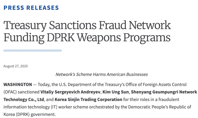 US Sanctions Russian, North Korean Nationals and Firms Over Crypto Theft Funding Weapons Program