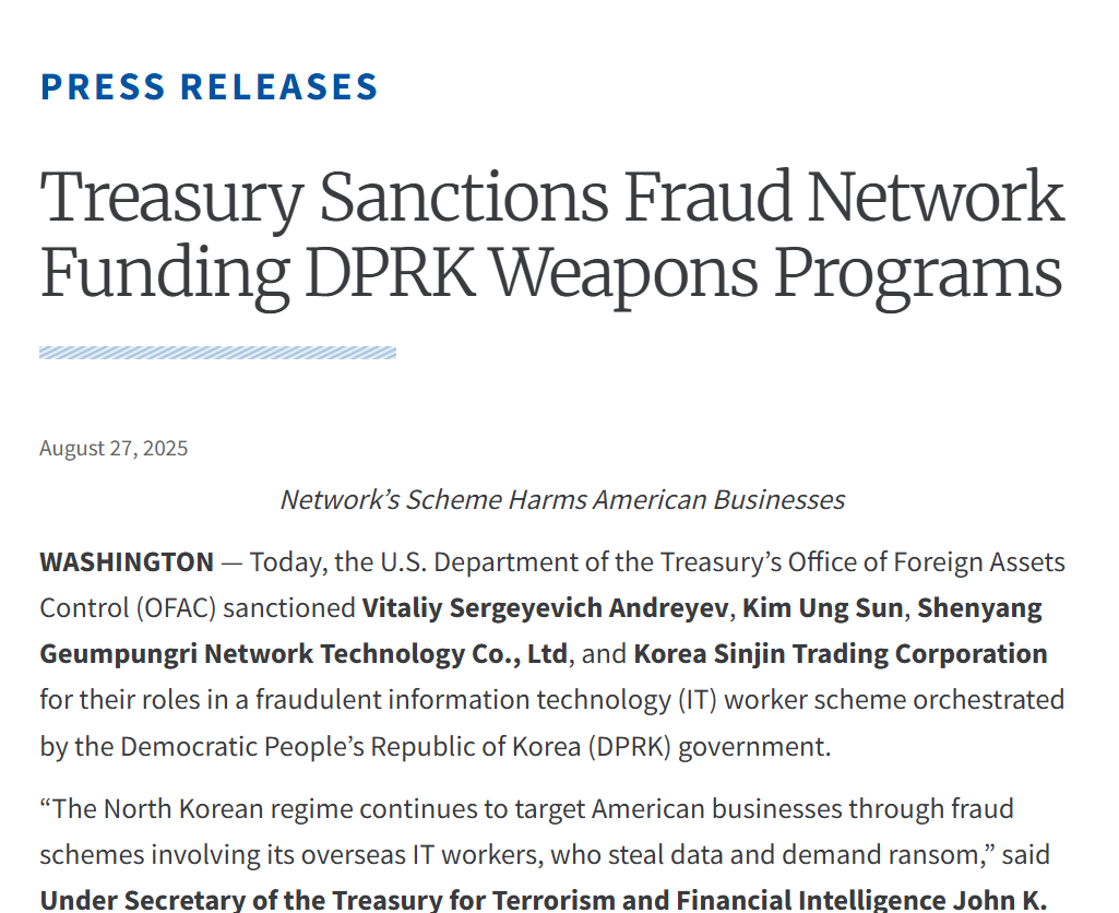 Press release by U.S. Department of the Treasury.