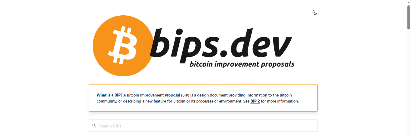 Bitcoin improvement proposal website interface.