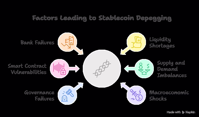 Illustration showing Stablecoins Depegging Causes on DeFi Planet