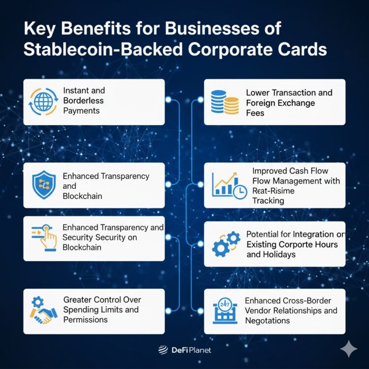 Image showing the Key Benefits for Businesses of Stablecoin-Backed Corporate Cards on DeFi Planet