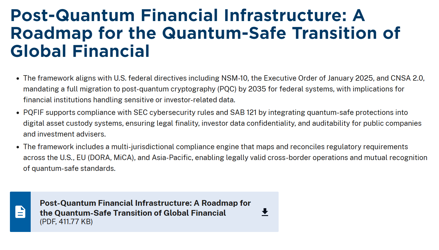 Post-Quantum Financial Infrastructure Roadmap