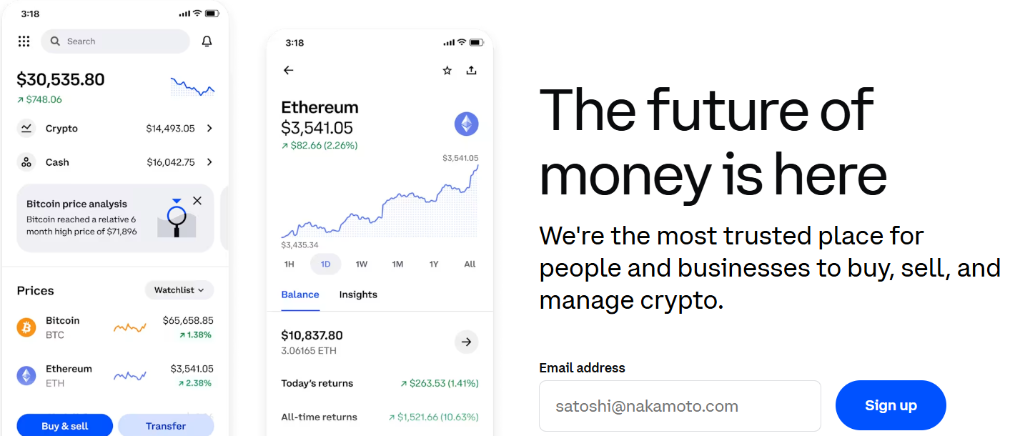 Coinbase website interface.