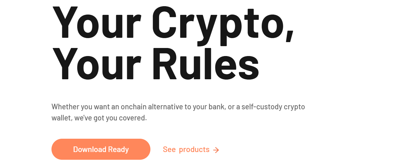 Ready wallet website interface.