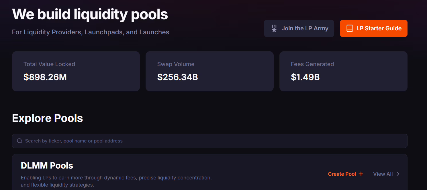 Meteora website interface.