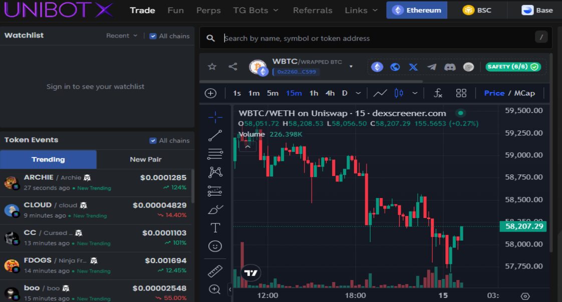 UNIBOT website interface. 