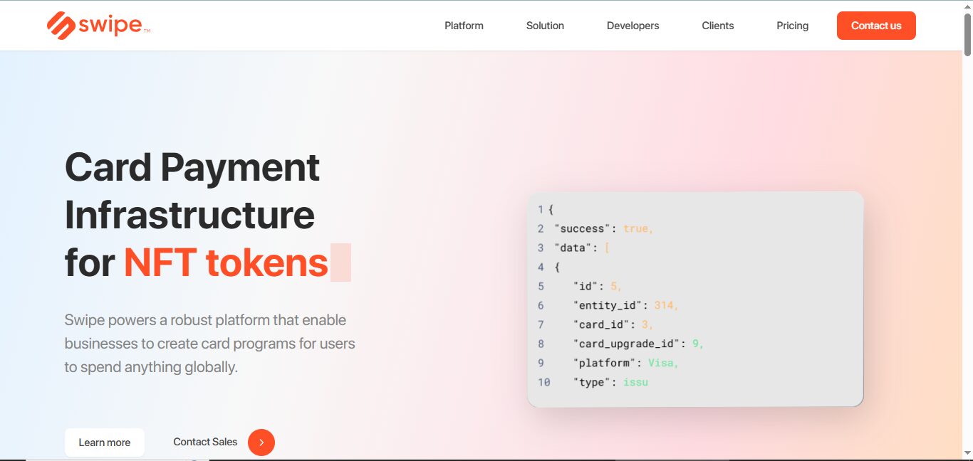 Swipe website interface.