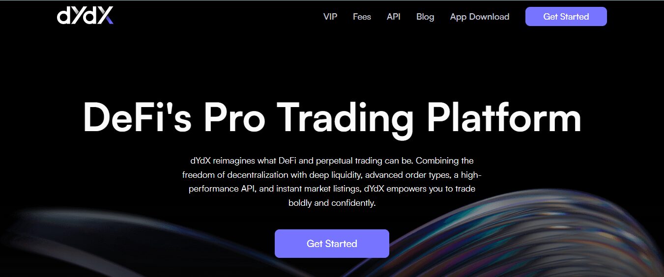 dydx website interface.