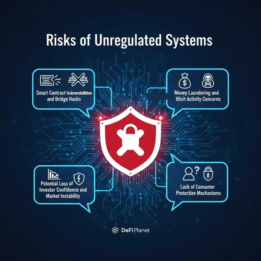 Image showing the Risks of Unregulated Systems on DeFi Planet