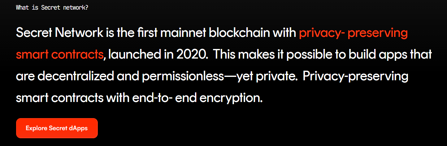 Secret network website interface.