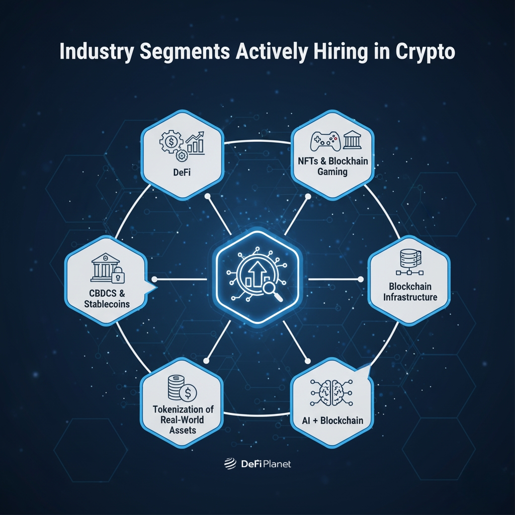 Image showing the Industry Segments Actively Hiring in Crypto on DeFi Planet