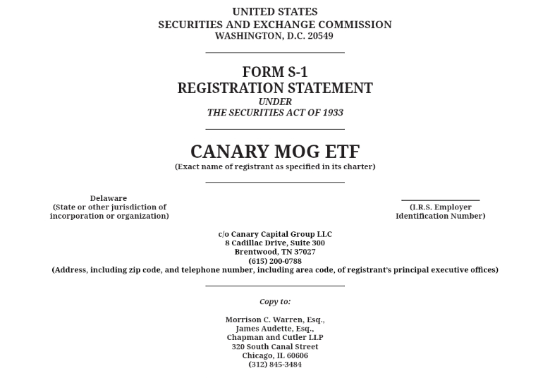 Canary Capital filed for an ETF tracking Mog Coin, describing it as a meme-inspired cultural asset.