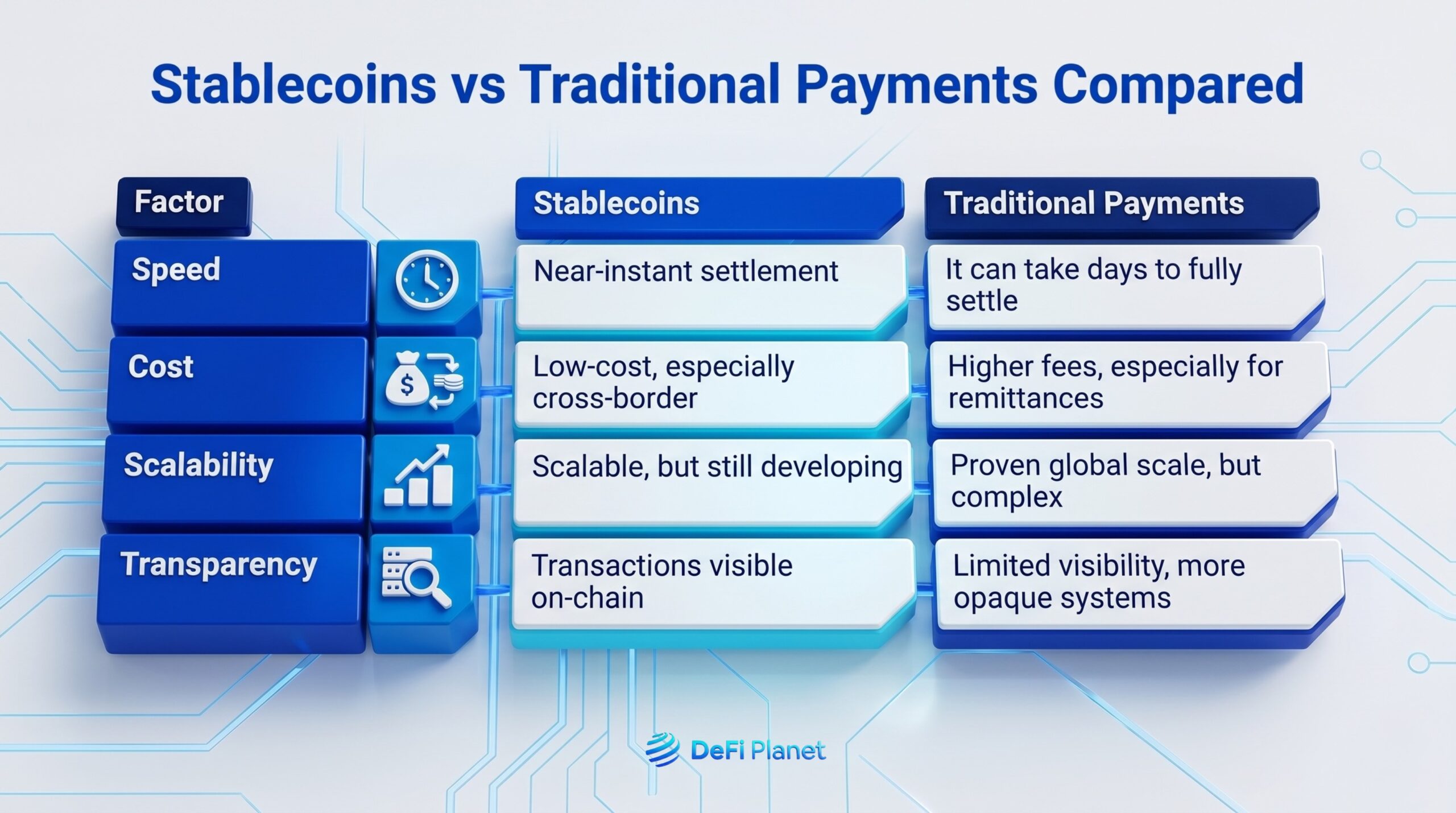 Image comparing Stablecoins and Traditional Payments - DeFi Planet