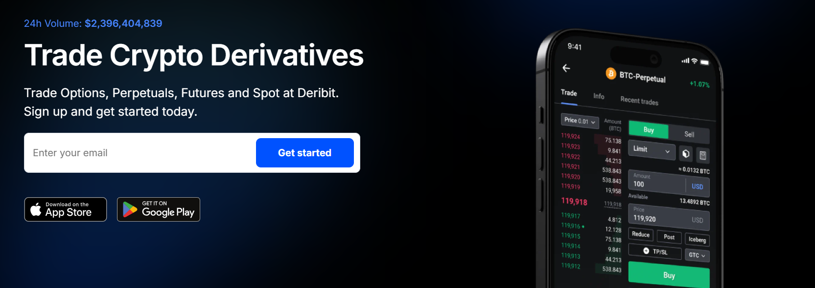 Derbit website interface.