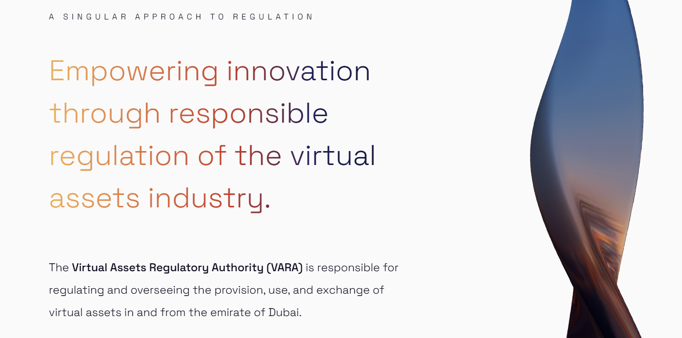 The Virtual Assets Regulatory Authority (VARA) website interface.