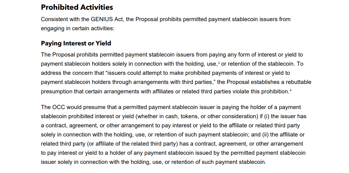 The OCC’s proposal on yield-bearing stablecoins. 